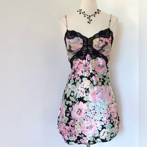 Vtg Gold Label Victoria’s Secret Satin Floral Slip Lingerie Pink Medium 90s